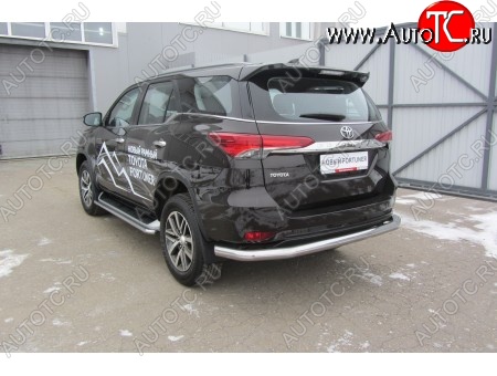 14 499 р. Защита заднего бампера Slitkoff (Ø 76 мм, длинная)  Toyota Fortuner  AN160 (2015-2020) дорестайлинг (Нержавеющая сталь)  с доставкой в г. Нижний Новгород