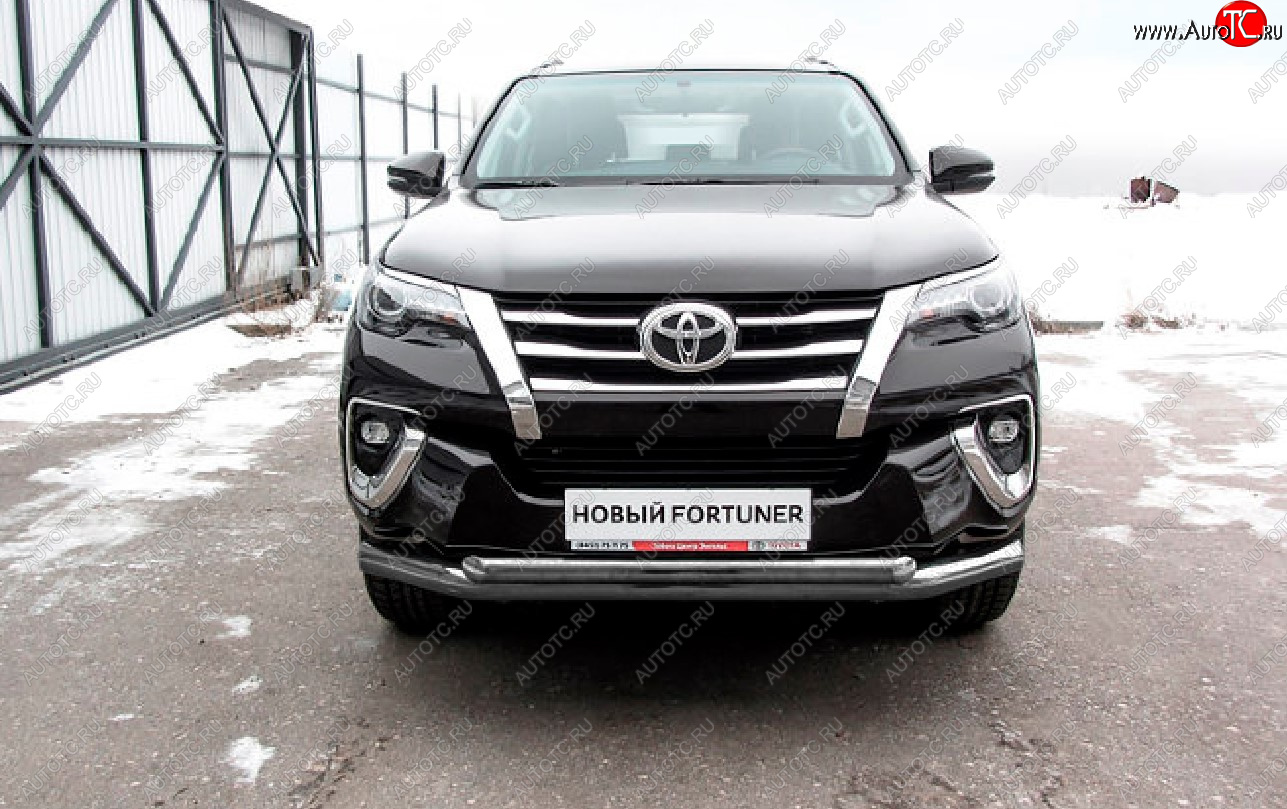 19 999 р. Защита переднего бампера Slitkoff (Ø 76+Ø 57 мм, двойная).  Toyota Fortuner  AN160 (2015-2020) дорестайлинг (Сталь с полимерным покрытием. Цвет: серебристый)  с доставкой в г. Нижний Новгород