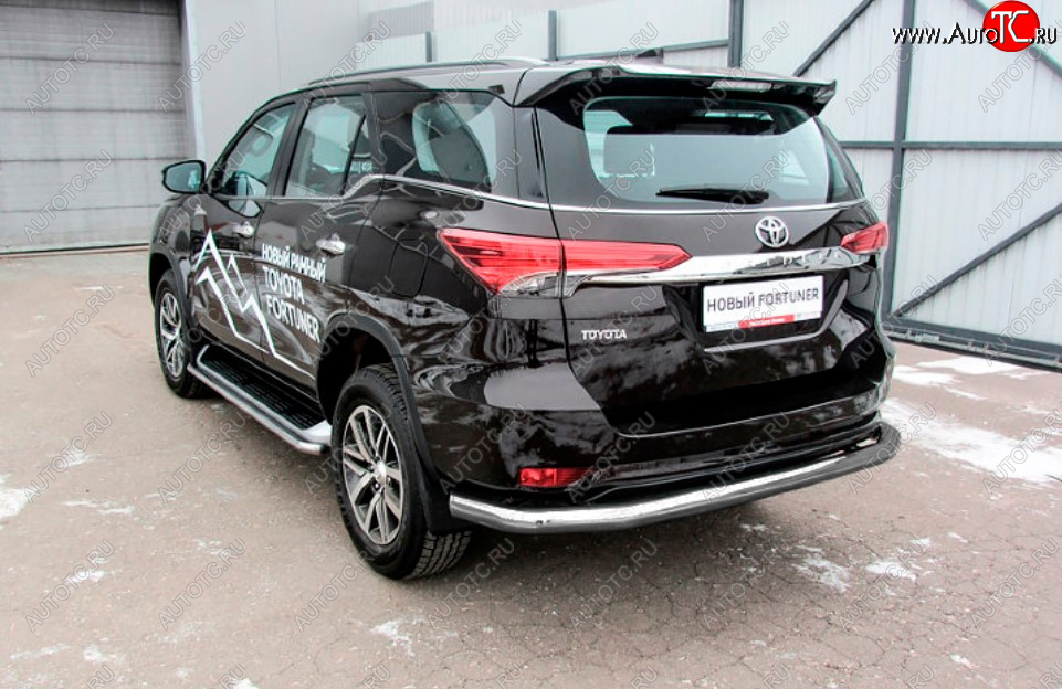 8 899 р. Защита заднего бампера Slitkoff (Ø 76 мм, длинная)  Toyota Fortuner  AN160 (2015-2020) дорестайлинг (Сталь с полимерным покрытием. Цвет: серебристый)  с доставкой в г. Нижний Новгород