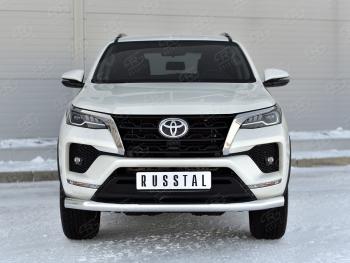 Защита переднего бампера (Ø76 мм, нержавейка) SLITKOFF Toyota (Тойота) Fortuner (Фортунер)  AN160 (2020-2025) AN160 рестайлинг