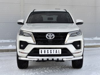 Защита переднего бампера (Ø63 мм с клыками, нержавейка) SLITKOFF Toyota (Тойота) Fortuner (Фортунер)  AN160 (2020-2025) AN160 рестайлинг