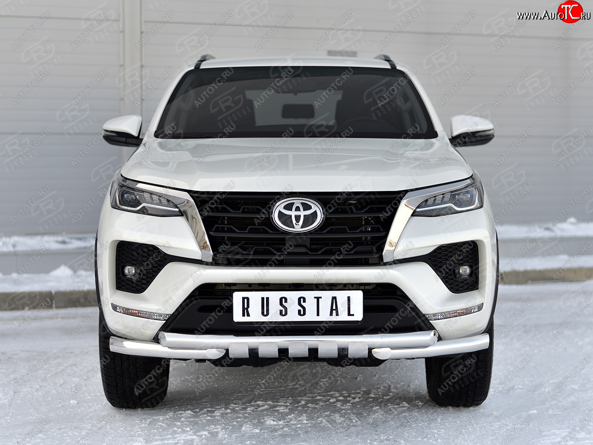 21 899 р. Защита переднего бампера (Ø63 мм с клыками, нержавейка) SLITKOFF Toyota Fortuner AN160 рестайлинг (2020-2024)  с доставкой в г. Нижний Новгород