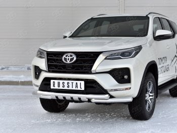 21 899 р. Защита переднего бампера (Ø63 мм с клыками, нержавейка) SLITKOFF Toyota Fortuner AN160 рестайлинг (2020-2024)  с доставкой в г. Нижний Новгород. Увеличить фотографию 2