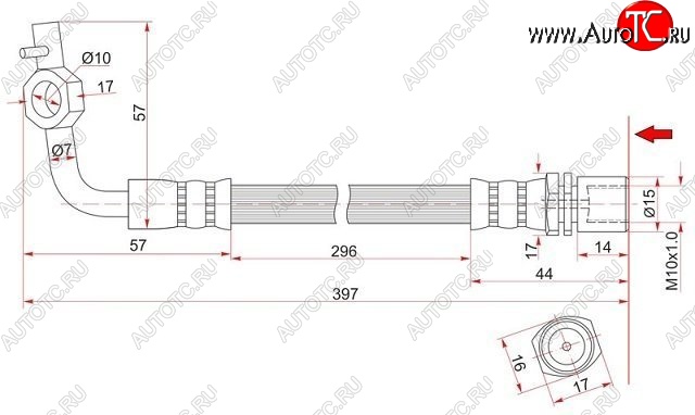 529 р. Тормозной шланг SAT (правый)  Toyota Hiace  H100 (1989-2004) минивэн дорестайлинг (Япония), минивэн 1-ый рестайлинг (Япония), минивэн (Япония)  2-ой рестайлинг  с доставкой в г. Нижний Новгород