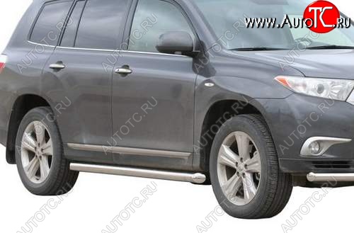 9 899 р. Защита порогов ТехноСфера (Техно Сфера) (Сталь с покрытием, 63.5 mm)  Toyota Highlander  XU40 (2010-2013) рестайлинг (цвет: Серебристый)  с доставкой в г. Нижний Новгород