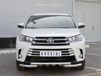 23 699 р. Защита переднего бампера (2 трубы Ø63 мм, нержавейка) SLITKOFF  Toyota Highlander  XU50 (2013-2017) дорестайлинг  с доставкой в г. Нижний Новгород. Увеличить фотографию 2