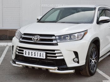 Защита переднего бампера (2 трубы Ø63 мм, нержавейка) SLITKOFF Toyota (Тойота) Highlander (Хайлэндер)  XU50 (2013-2017) XU50 дорестайлинг