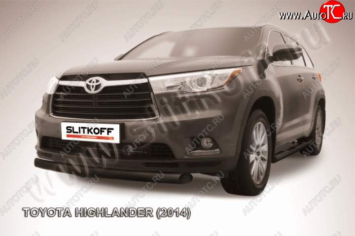 12 949 р. Защита переднего бампер Slitkoff  Toyota Highlander  XU50 (2013-2017) дорестайлинг (Цвет: серебристый)  с доставкой в г. Нижний Новгород