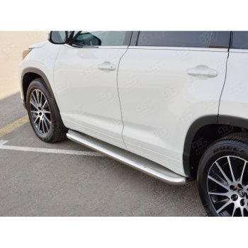 32 649 р. Порожки для ног (Ø63 мм) SLITKOFF Toyota Highlander XU50 рестайлинг (2016-2020) (лист - нержавейка, профиль - нержавейка)  с доставкой в г. Нижний Новгород. Увеличить фотографию 3