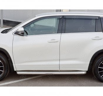 Порожки для ног (Ø63 мм) Russtal Toyota Highlander XU50 рестайлинг (2016-2020)  (лист - нержавейка, профиль - нержавейка)