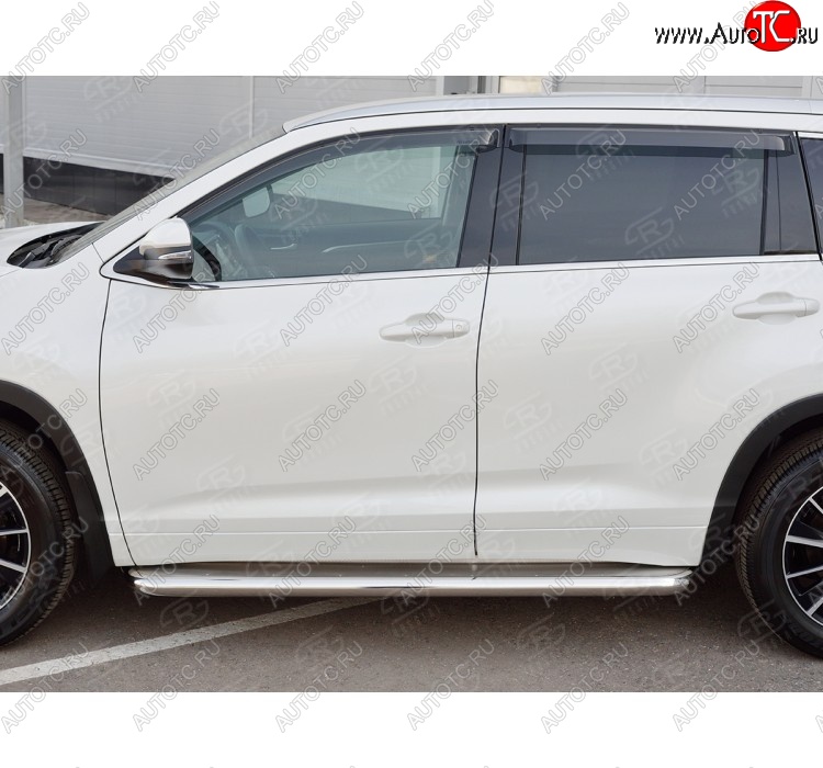 32 649 р. Порожки для ног (Ø63 мм) SLITKOFF Toyota Highlander XU50 рестайлинг (2016-2020) (лист - нержавейка, профиль - нержавейка)  с доставкой в г. Нижний Новгород