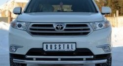 Защита переднего бампера (2 трубыØ63 и 42 мм, нержавейка) SLITKOFF Toyota (Тойота) Highlander (Хайлэндер)  XU40 (2010-2013) XU40 рестайлинг