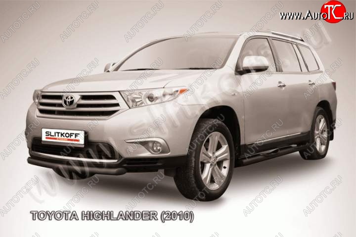 10 299 р. защита переднего бампера Slitkoff  Toyota Highlander  XU40 (2010-2013) рестайлинг (Цвет: серебристый)  с доставкой в г. Нижний Новгород