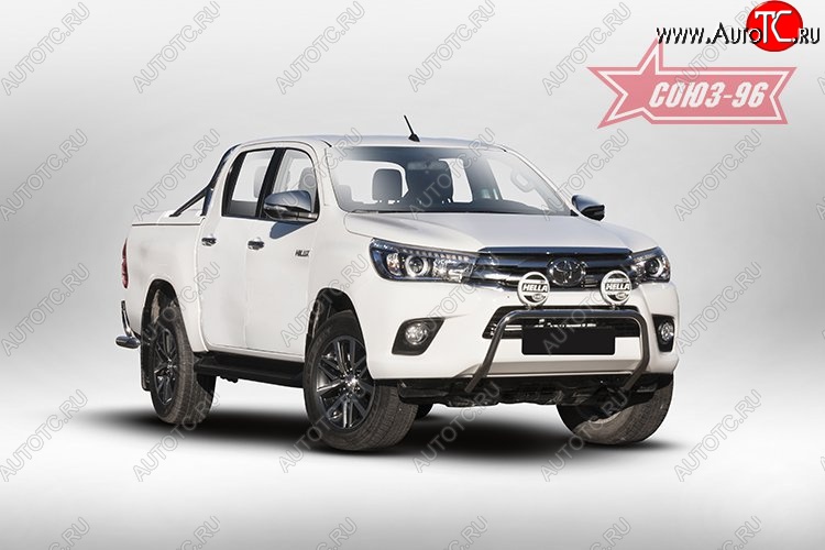 13 589 р. Защита переднего бампера под ПТФ Souz-96 (d42) Toyota Hilux AN120 дорестайлинг (2016-2020)  с доставкой в г. Нижний Новгород