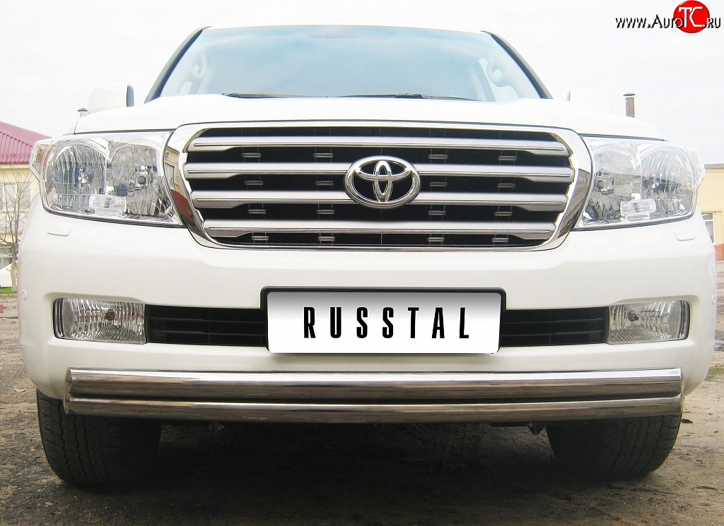 17 749 р. Защита переднего бампера (2 трубыØ63 мм, нержавейка) Russtal Toyota Land Cruiser 100 2-ой рестайлинг (2005-2007)  с доставкой в г. Нижний Новгород