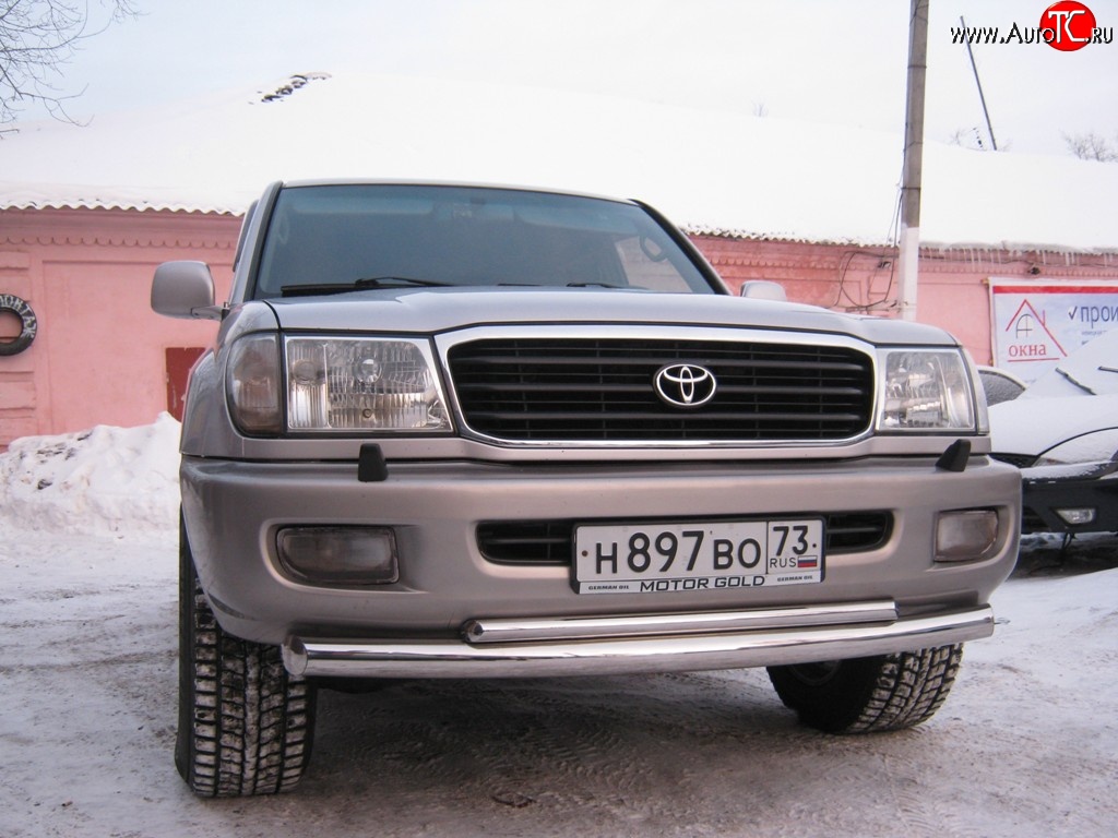 17 449 р. Защита переднего бампера (2 трубыØ76 и 42 мм, нержавейка) Russtal Toyota Land Cruiser 100 2-ой рестайлинг (2005-2007)  с доставкой в г. Нижний Новгород