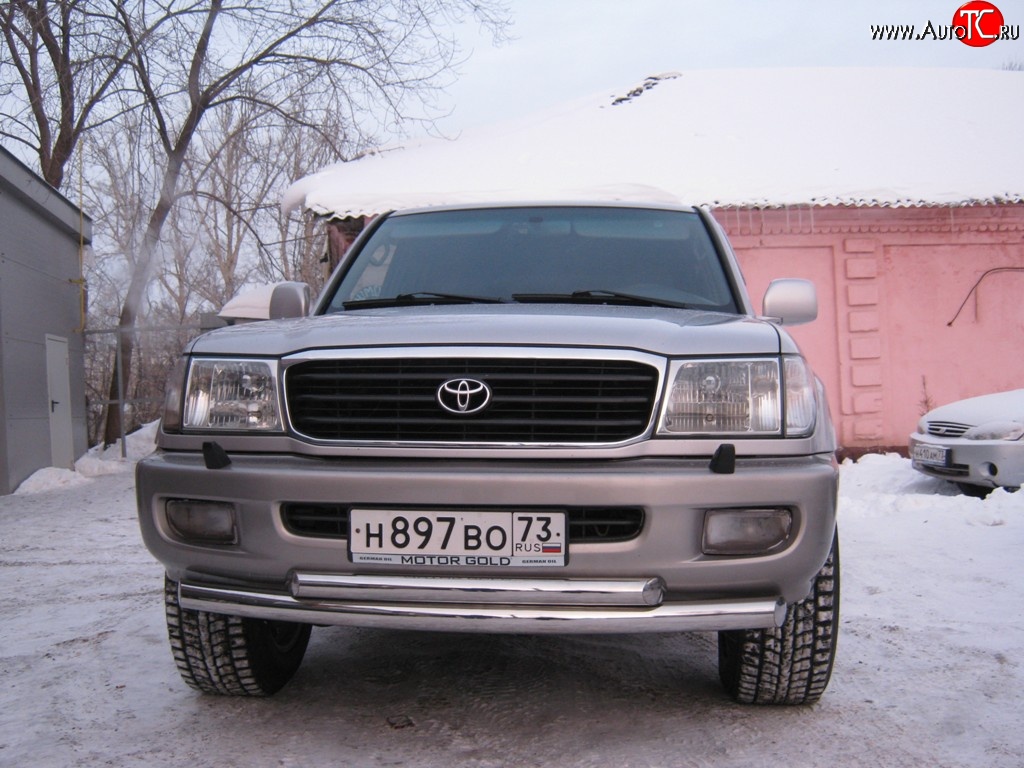 20 799 р. Защита переднего бампера (2 трубыØ76 и 63 мм, нержавейка) Russtal Toyota Land Cruiser 100 2-ой рестайлинг (2005-2007)  с доставкой в г. Нижний Новгород