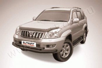 10 649 р. Защита переднего бампер Slitkoff  Toyota Land Cruiser Prado  J120 (2002-2009) (Цвет: серебристый)  с доставкой в г. Нижний Новгород. Увеличить фотографию 1