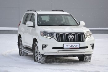 31 549 р. Защита переднего бампера двойная из труб d63/63 мм Petroil Tuning Toyota Land Cruiser Prado J150 2-ой рестайлинг (2017-2020) (Нержавеющая полированная сталь)  с доставкой в г. Нижний Новгород. Увеличить фотографию 2