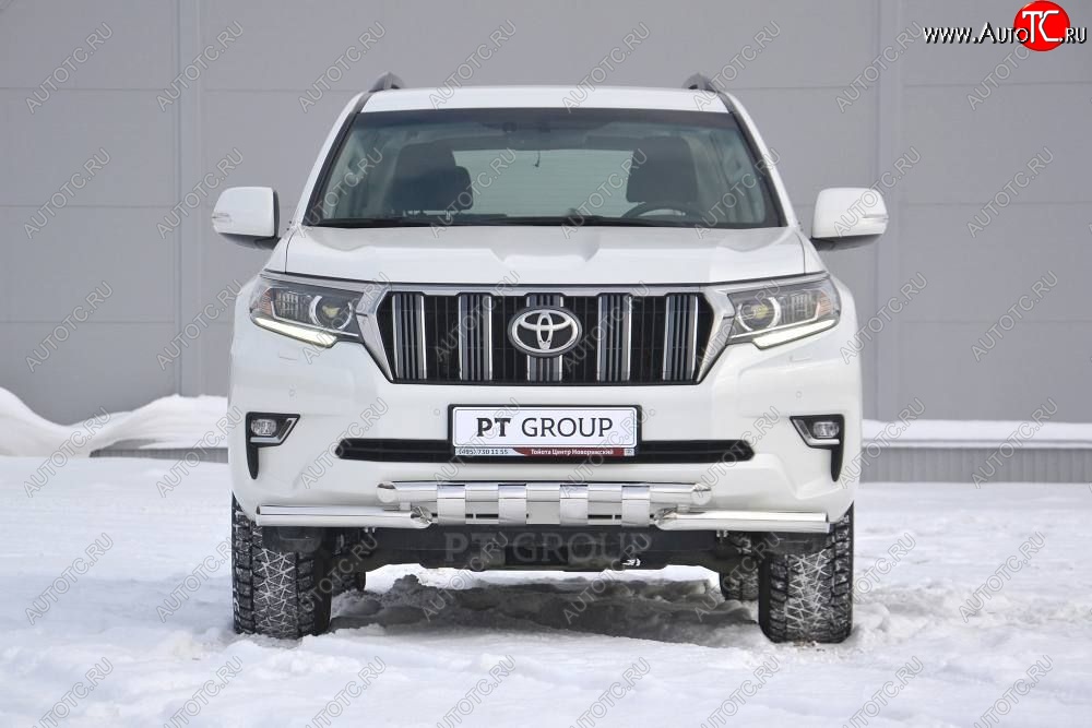 34 999 р. Защита переднего бампера на Petroil Tuning (диаметр 63 и 63) Toyota Land Cruiser Prado J150 2-ой рестайлинг (2017-2020) (Нержавеющая полированная сталь)  с доставкой в г. Нижний Новгород