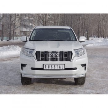 13 349 р. Одинарная защита переднего бампера диаметром 76 мм Toyota Land Cruiser Prado J150 2-ой рестайлинг (2017-2020)  с доставкой в г. Нижний Новгород. Увеличить фотографию 2