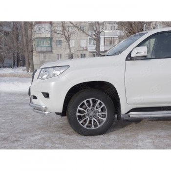 17 749 р. Защита переднего бампера (Ø63 мм с углами, нержавейка) SLITKOFF Toyota Land Cruiser Prado J150 2-ой рестайлинг (2017-2020)  с доставкой в г. Нижний Новгород. Увеличить фотографию 2