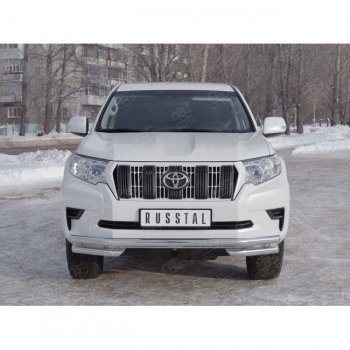 17 749 р. Защита переднего бампера (Ø63 мм с углами, нержавейка) SLITKOFF Toyota Land Cruiser Prado J150 2-ой рестайлинг (2017-2020)  с доставкой в г. Нижний Новгород. Увеличить фотографию 3