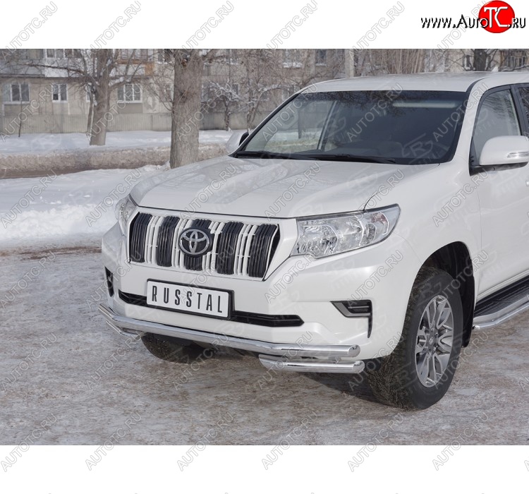 17 749 р. Защита переднего бампера (Ø63 мм с углами, нержавейка) SLITKOFF Toyota Land Cruiser Prado J150 2-ой рестайлинг (2017-2020)  с доставкой в г. Нижний Новгород