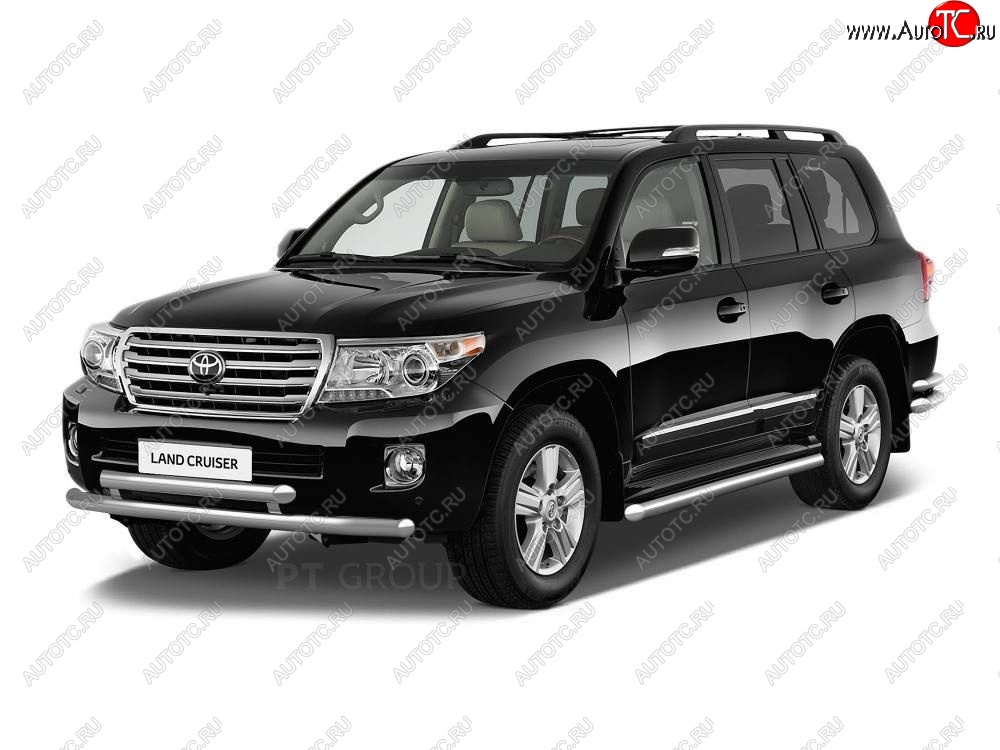 20 949 р. Защита порогов из трубы Ø51 Petroil Tuning Toyota Land Cruiser 200 2-ой рестайлинг (2015-2021) (Нержавеющая полированная сталь)  с доставкой в г. Нижний Новгород