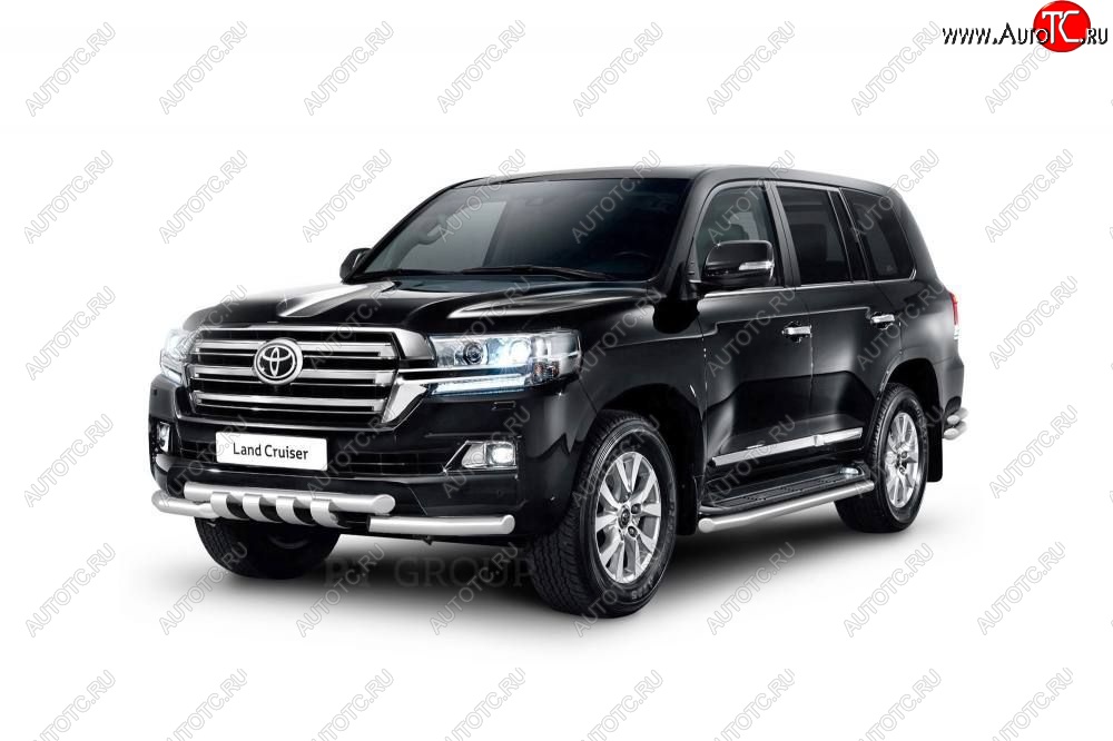 30 999 р. Защита порогов из трубы Ø63 Petroil Tuning Toyota Land Cruiser 200 2-ой рестайлинг (2015-2021) (Нержавеющая полированная сталь)  с доставкой в г. Нижний Новгород