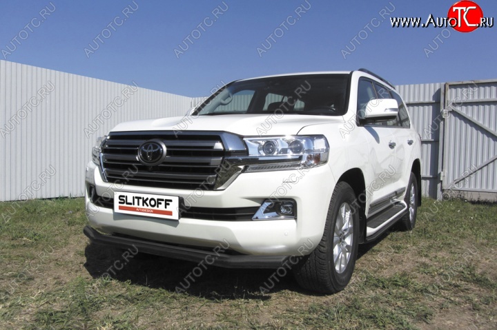 12 799 р. Защита переднего бампер Slitkoff  Toyota Land Cruiser  200 (2015-2021) 2-ой рестайлинг (Цвет: серебристый)  с доставкой в г. Нижний Новгород