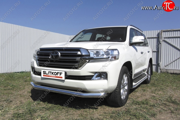 14 099 р. Одинарная защита переднего бампера диаметром 57 мм Slitkoff  Toyota Land Cruiser  200 (2015-2021) 2-ой рестайлинг (Цвет: нержавеющая полированная сталь)  с доставкой в г. Нижний Новгород