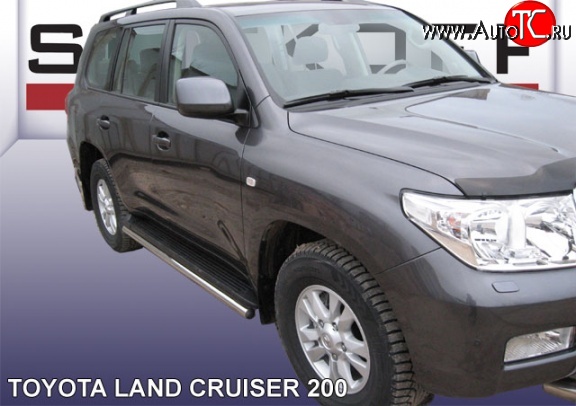 14 599 р. Защита штатных порогов из круглой трубы диаметром 57 мм Slitkoff Toyota Land Cruiser 200 дорестайлинг (2007-2012) (Цвет: нержавеющая полированная сталь)  с доставкой в г. Нижний Новгород