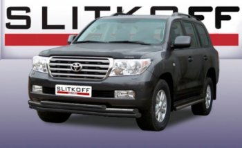 Защита переднего бампера Slitkoff (Ø 57+Ø 57+Ø 42, тройная). Toyota (Тойота) Land Cruiser (Лэнд)  200 (2007-2012) 200 дорестайлинг