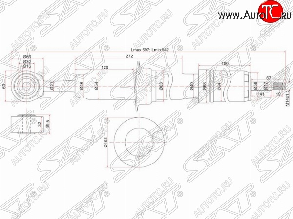 3 599 р. Амортизатор передний SAT (установка на левую или правую сторону) Toyota Land Cruiser 200 дорестайлинг (2007-2012)  с доставкой в г. Нижний Новгород