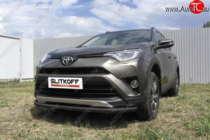 6 599 р. Защита переднего бампер Slitkoff  Toyota RAV4  XA40 (2015-2019) 5 дв. рестайлинг (Цвет: серебристый)  с доставкой в г. Нижний Новгород