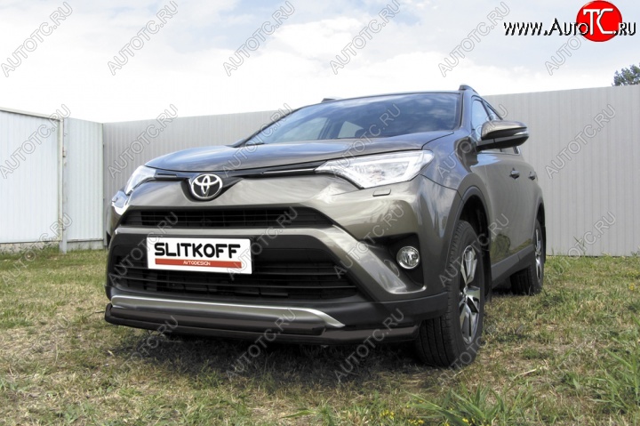 8 449 р. Защита переднего бампер Slitkoff  Toyota RAV4  XA40 (2015-2019) 5 дв. рестайлинг (Цвет: серебристый)  с доставкой в г. Нижний Новгород