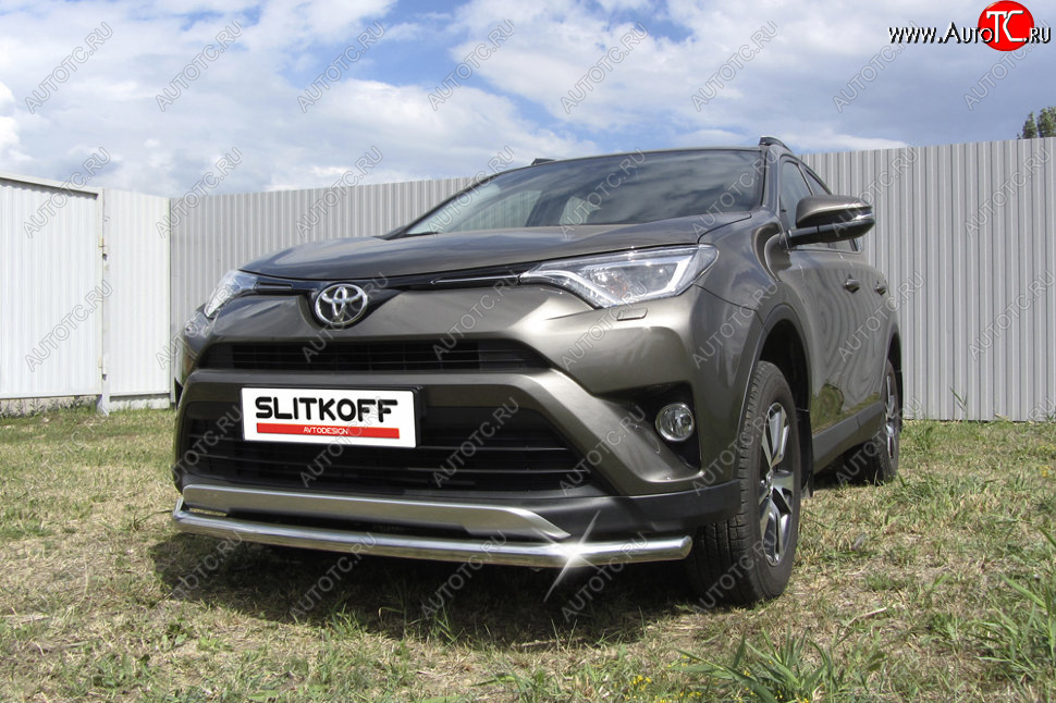 13 749 р. Защита переднего бампера Slitkoff (Ø57 мм) Toyota RAV4 XA40 5 дв. рестайлинг (2015-2019) (Нержавейка полированная)  с доставкой в г. Нижний Новгород