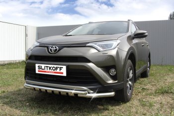 Защита переднего бампера Slitkoff (Ø57 и 42 мм, с декоративными элементами) Toyota RAV4 XA40 5 дв. рестайлинг (2015-2019) ()