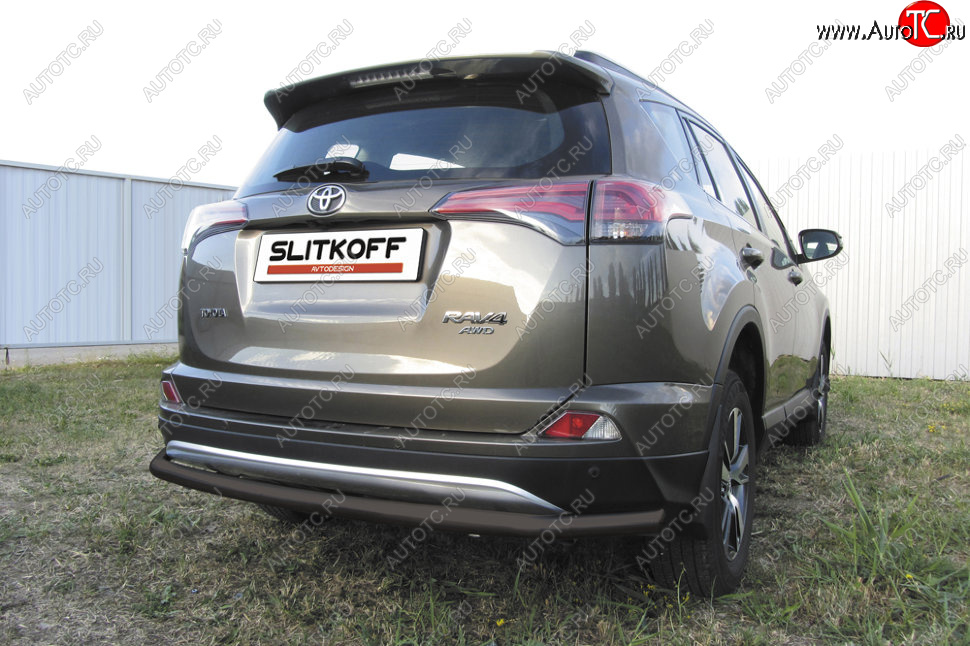 7 199 р. Защита заднего бампера Slitkoff (Ø57 мм, длинная)  Toyota RAV4  XA40 (2015-2019) 5 дв. рестайлинг (Сталь с полимерным покрытием в цвет: черный)  с доставкой в г. Нижний Новгород