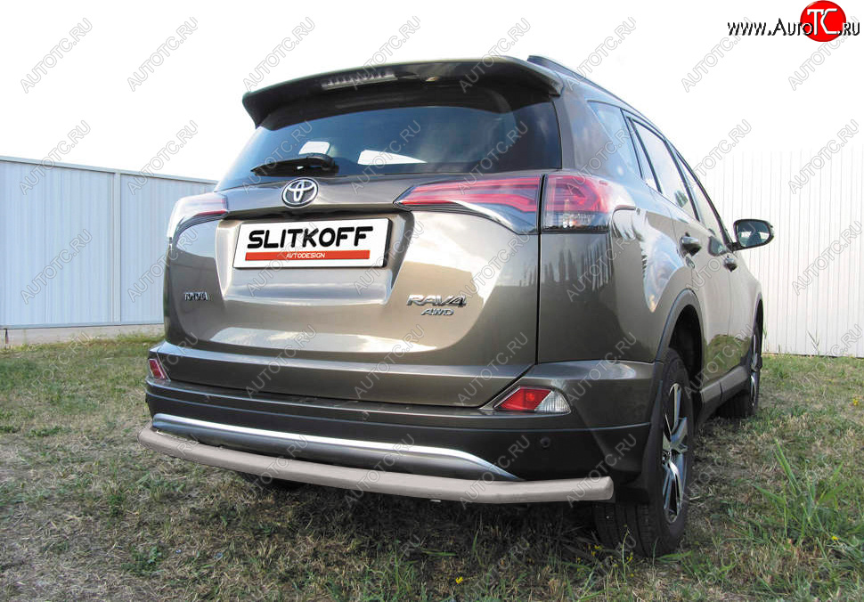 7 199 р. Защита заднего бампера Slitkoff (Ø57 мм, длинная)  Toyota RAV4  XA40 (2015-2019) 5 дв. рестайлинг (Сталь с полимерным покрытием в цвет: серебристый)  с доставкой в г. Нижний Новгород