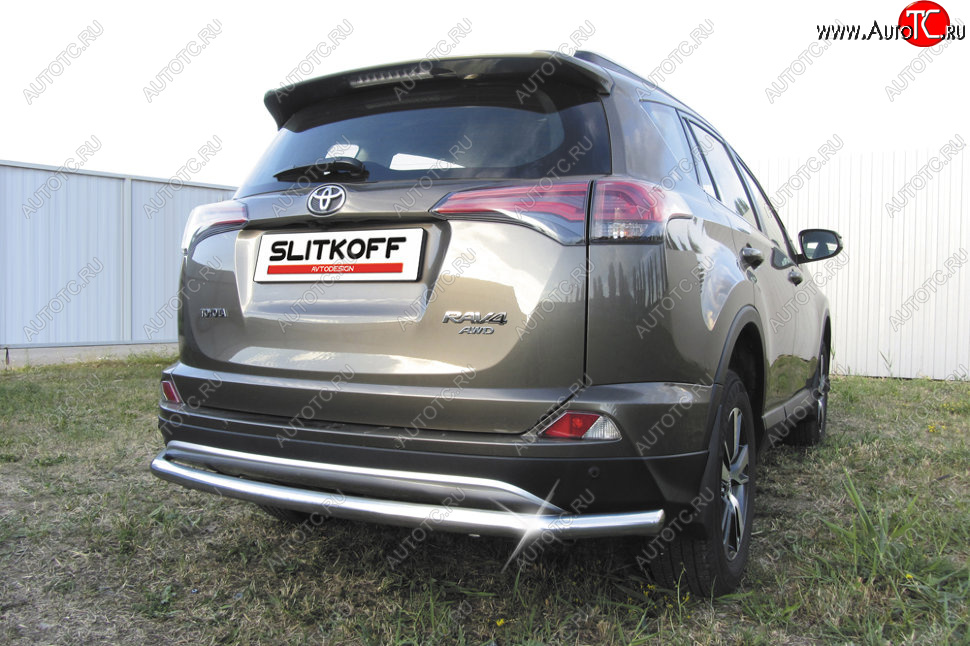 11 749 р. Защита заднего бампера Slitkoff (Ø57 мм, длинная)  Toyota RAV4  XA40 (2015-2019) 5 дв. рестайлинг (Нержавейка полированная)  с доставкой в г. Нижний Новгород