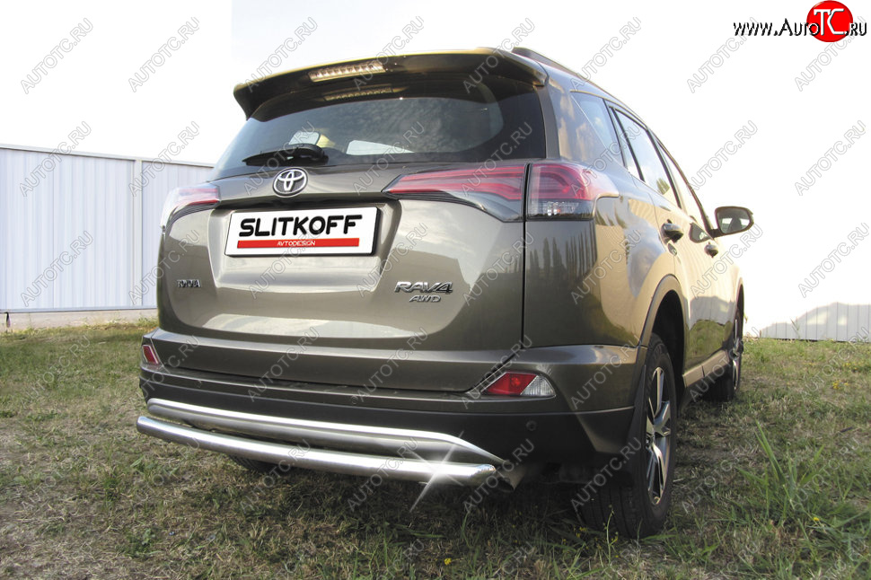 8 999 р. Защита заднего бампера Slitkoff (Ø57 мм, радиусная)  Toyota RAV4  XA40 (2015-2019) 5 дв. рестайлинг (Нержавейка полированная)  с доставкой в г. Нижний Новгород