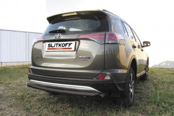 8 999 р. Защита заднего бампера Slitkoff (Ø57 мм, радиусная)  Toyota RAV4  XA40 (2015-2019) 5 дв. рестайлинг (Нержавейка полированная)  с доставкой в г. Нижний Новгород. Увеличить фотографию 2