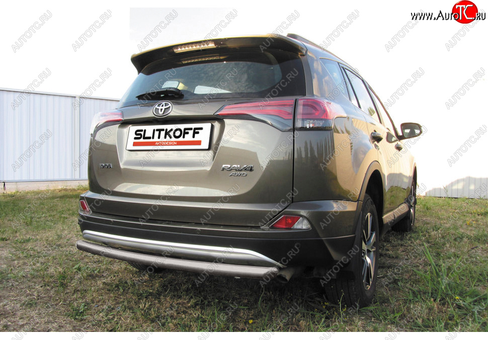 5 599 р. Защита заднего бампера Slitkoff (Ø57 мм, радиусная)  Toyota RAV4  XA40 (2015-2019) 5 дв. рестайлинг (Сталь с полимерным покрытием в цвет: серебристый)  с доставкой в г. Нижний Новгород