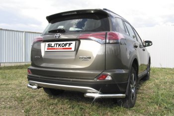 8 849 р. Защита заднего бампера Slitkoff (Ø57 мм, уголки)  Toyota RAV4  XA40 (2015-2019) 5 дв. рестайлинг (Нержавейка полированная)  с доставкой в г. Нижний Новгород. Увеличить фотографию 2