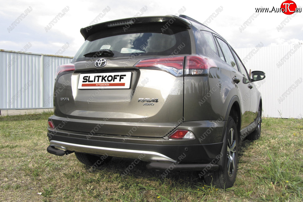 8 849 р. Защита заднего бампера Slitkoff (Ø57 мм, уголки)  Toyota RAV4  XA40 (2015-2019) 5 дв. рестайлинг (Нержавейка полированная)  с доставкой в г. Нижний Новгород