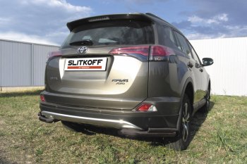 9 799 р. Защита заднего бампера Slitkoff (d57 и 42 мм, уголки)  Toyota RAV4  XA40 (2015-2019) 5 дв. рестайлинг (Нержавейка полированная)  с доставкой в г. Нижний Новгород. Увеличить фотографию 2