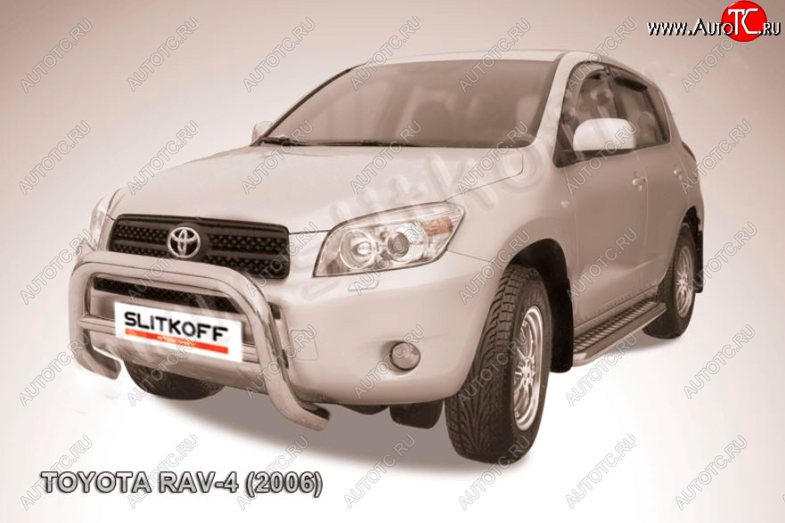 38 699 р. Защита переднего бампера Slitkoff (Ø76 мм, низкая) Toyota RAV4 XA305 5 дв. дорестайлинг (2005-2009) (Нержавейка полированная)  с доставкой в г. Нижний Новгород