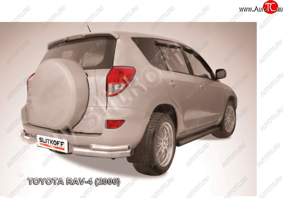 4 999 р. Защита заднего бампера Slitkoff (d57 мм, уголки)  Toyota RAV4  XA305 (2005-2009) 5 дв. дорестайлинг (Сталь с полимерным покрытием в цвет: серебристый)  с доставкой в г. Нижний Новгород